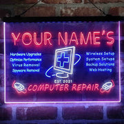 Personalized Computer Repair Shop Deluxe App-Enabled 3-Color LED Light Sign | LED Wall Decor - LED Gift Works
