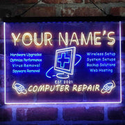 Personalized Computer Repair Shop Deluxe App-Enabled 3-Color LED Light Sign | LED Wall Decor - LED Gift Works