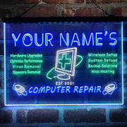 Personalized Computer Repair Shop Deluxe App-Enabled 3-Color LED Light Sign | LED Wall Decor - LED Gift Works