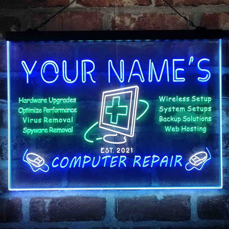 Personalized Computer Repair Shop Deluxe App-Enabled 3-Color LED Light Sign | LED Wall Decor - LED Gift Works