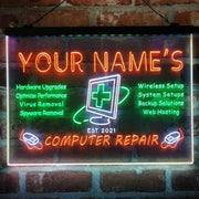 Personalized Computer Repair Shop Deluxe App-Enabled 3-Color LED Light Sign | LED Wall Decor - LED Gift Works