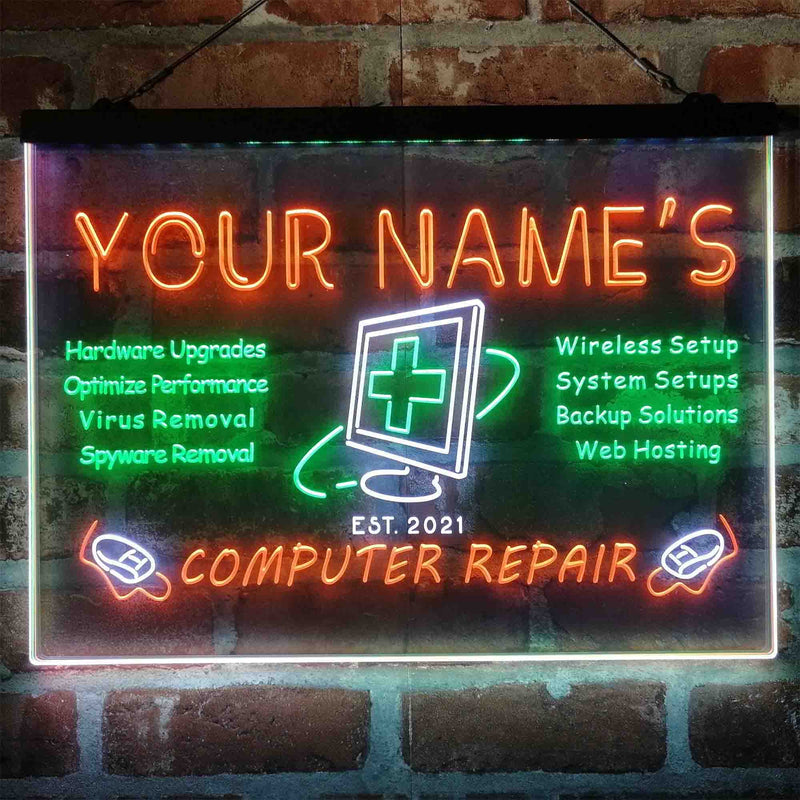 Personalized Computer Repair Shop Deluxe App-Enabled 3-Color LED Light Sign | LED Wall Decor - LED Gift Works