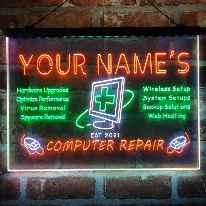 Personalized Computer Repair Shop Deluxe App-Enabled 3-Color LED Light Sign - Way Up Gifts