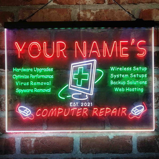Personalized Computer Repair Shop Deluxe App-Enabled 3-Color LED Light Sign - Way Up Gifts
