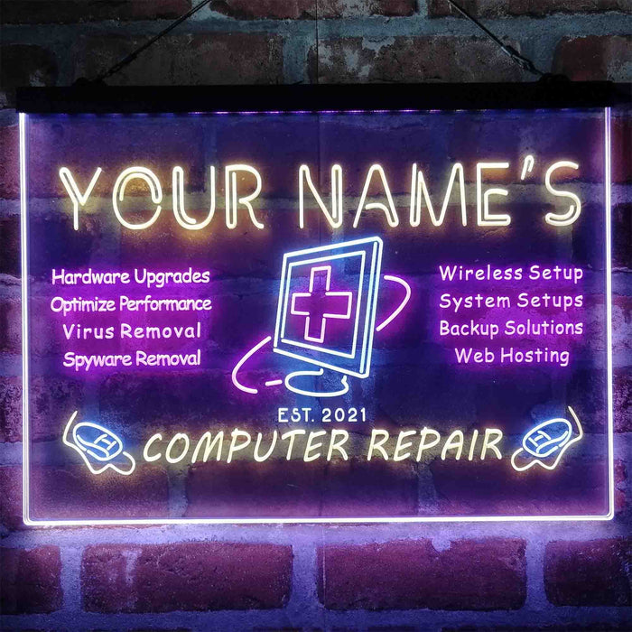Personalized Computer Repair Shop Deluxe App-Enabled 3-Color LED Light Sign - Way Up Gifts