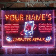 Personalized Computer Repair Shop Deluxe App-Enabled 3-Color LED Light Sign | LED Wall Decor - LED Gift Works