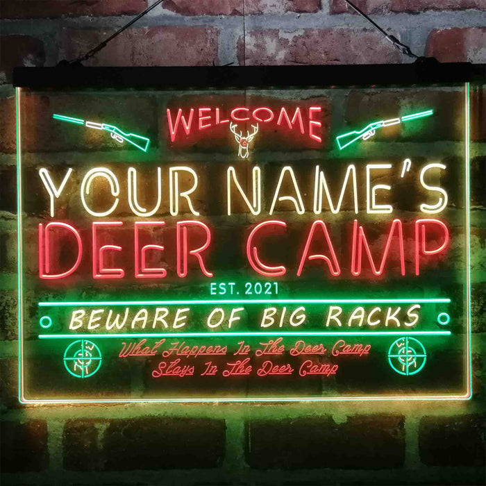 Personalized Deer Hunter Cabin Deluxe App-Enabled 3-Color LED Light Sign - Way Up Gifts