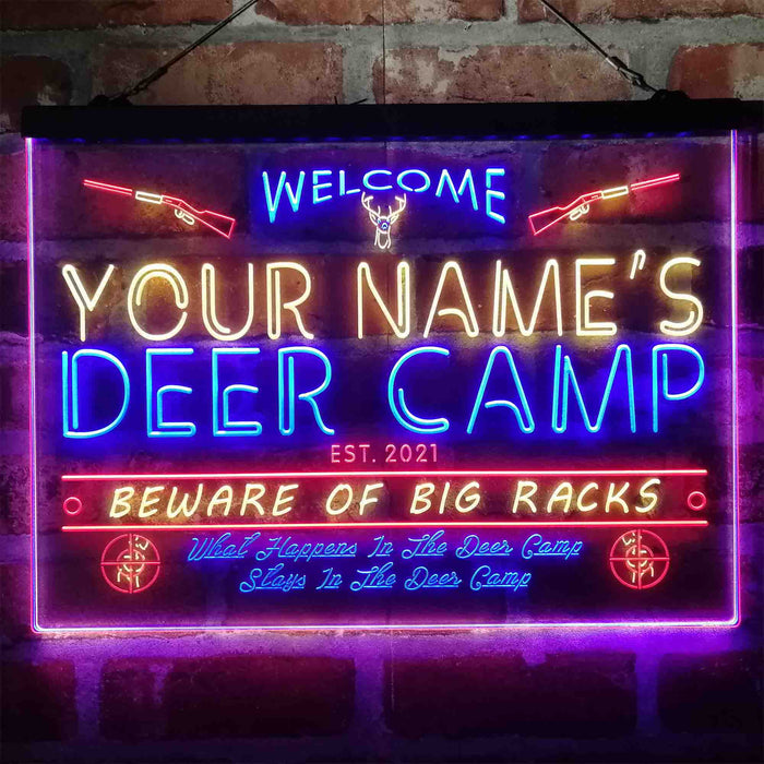 Personalized Deer Hunter Cabin Deluxe App-Enabled 3-Color LED Light Sign - Way Up Gifts