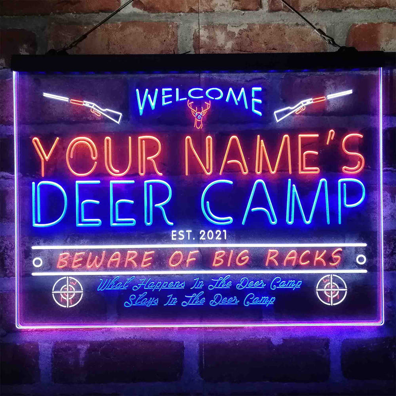 Personalized Deer Hunter Cabin Deluxe App-Enabled 3-Color LED Light Sign - LED Gift Works