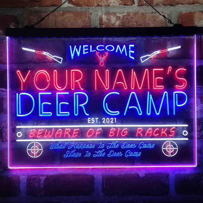 Personalized Deer Hunter Cabin Deluxe App-Enabled 3-Color LED Light Sign - Way Up Gifts