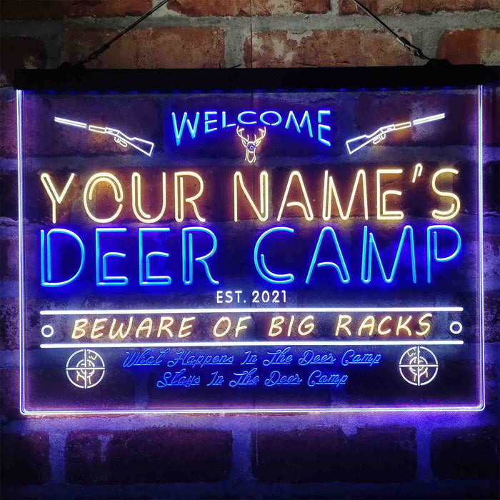 Personalized Deer Hunter Cabin Deluxe App-Enabled 3-Color LED Light Sign - Way Up Gifts
