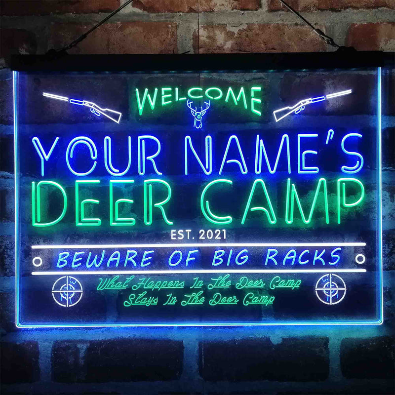 Personalized Deer Hunter Cabin Deluxe App-Enabled 3-Color LED Light Sign - LED Gift Works