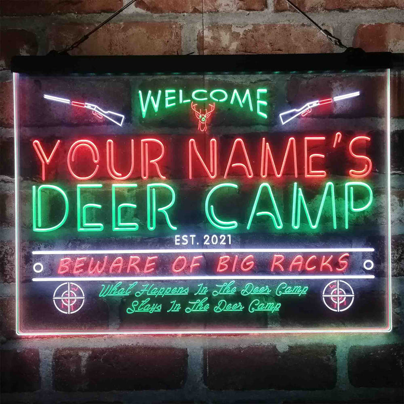 Personalized Deer Hunter Cabin Deluxe App-Enabled 3-Color LED Light Sign - LED Gift Works