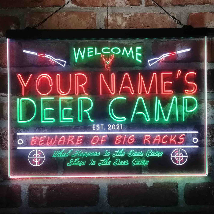 Personalized Deer Hunter Cabin Deluxe App-Enabled 3-Color LED Light Sign - Way Up Gifts