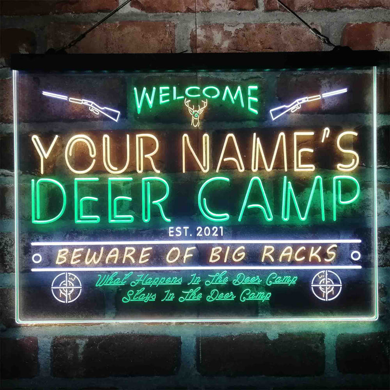 Personalized Deer Hunter Cabin Deluxe App-Enabled 3-Color LED Light Sign - LED Gift Works