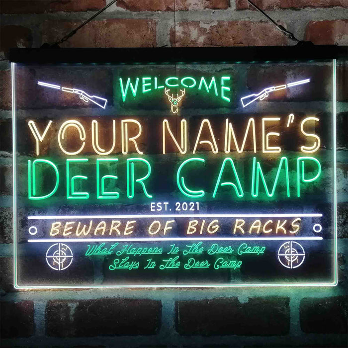 Personalized Deer Hunter Cabin Deluxe App-Enabled 3-Color LED Light Sign - Way Up Gifts