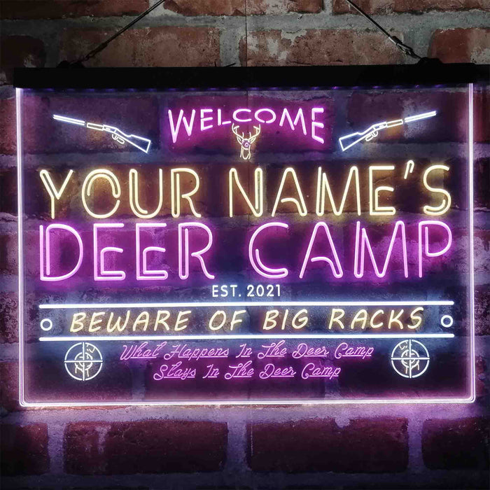 Personalized Deer Hunter Cabin Deluxe App-Enabled 3-Color LED Light Sign - Way Up Gifts