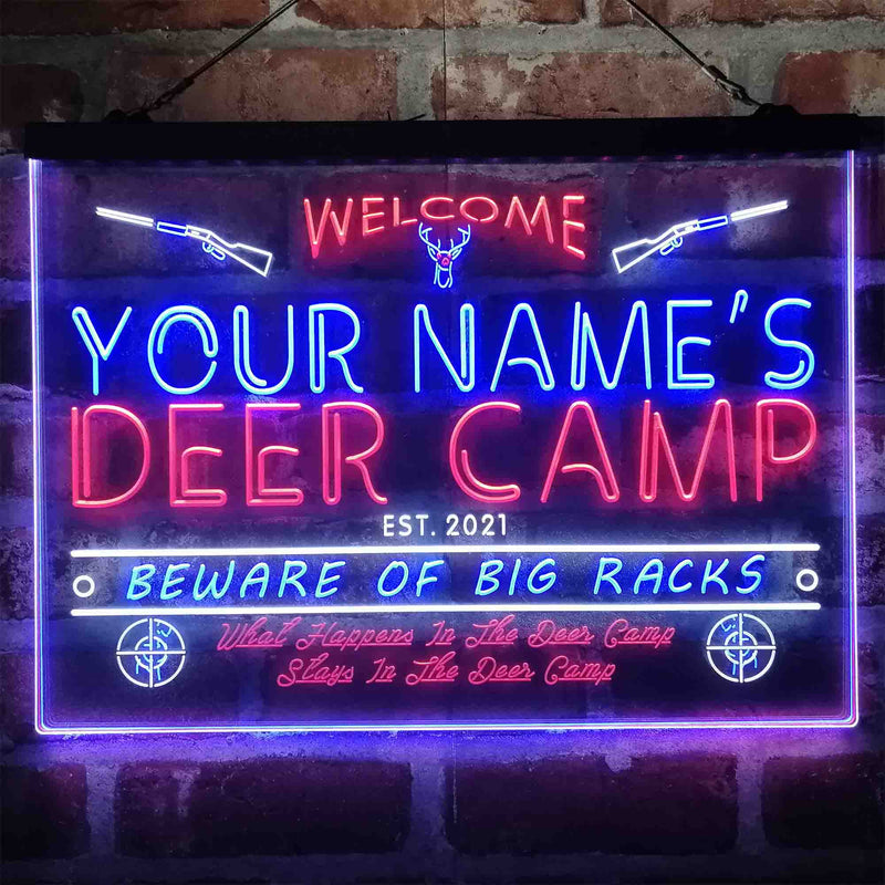 Personalized Deer Hunter Cabin Deluxe App-Enabled 3-Color LED Light Sign - LED Gift Works