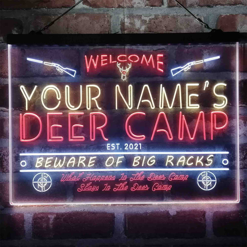 Personalized Deer Hunter Cabin Deluxe App-Enabled 3-Color LED Light Sign - LED Gift Works