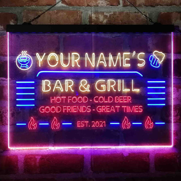 Personalized Bar & Grill Deluxe App-Enabled 3-Color LED Light Sign - Way Up Gifts