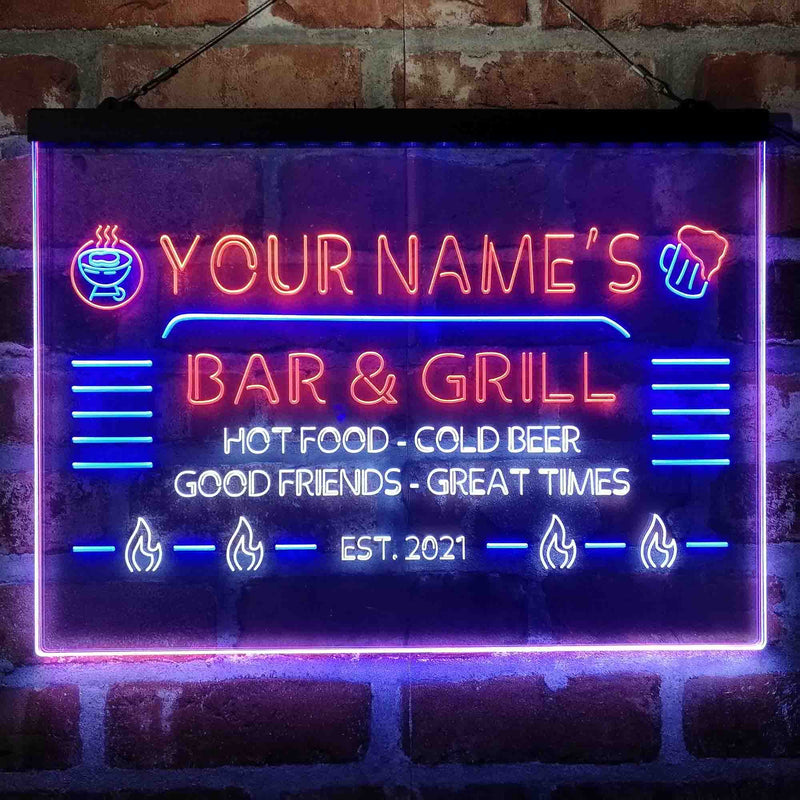 Personalized Bar & Grill Deluxe App-Enabled 3-Color LED Light Sign - LED Gift Works