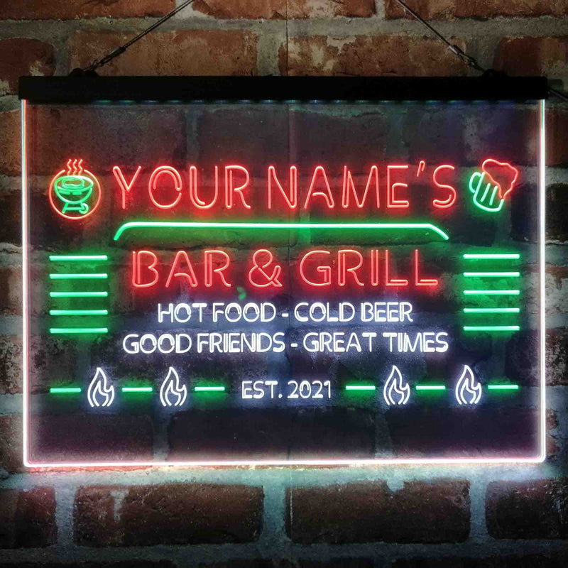 Personalized Bar & Grill Deluxe App-Enabled 3-Color LED Light Sign - LED Gift Works