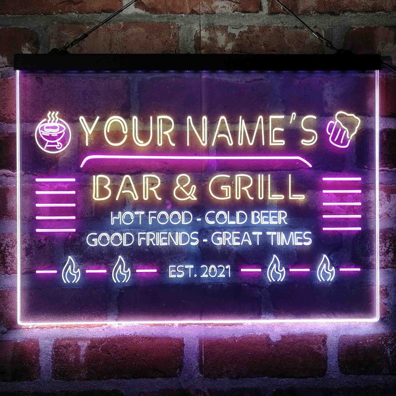 Personalized Bar & Grill Deluxe App-Enabled 3-Color LED Light Sign - LED Gift Works