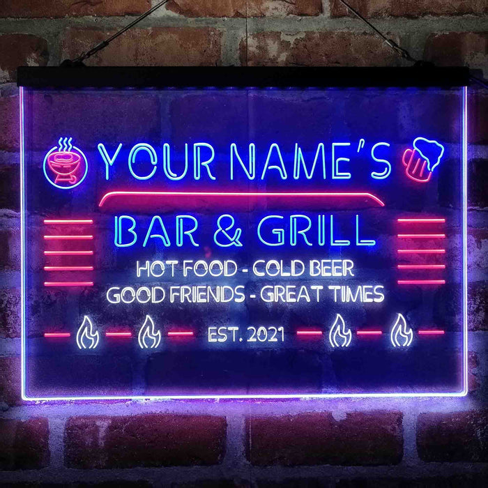 Personalized Bar & Grill Deluxe App-Enabled 3-Color LED Light Sign - Way Up Gifts