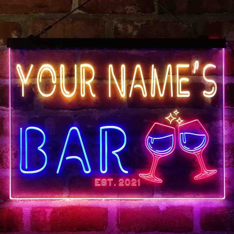 Personalized Wine Glasses Home Bar Deluxe App-Enabled 3-Color LED Light Sign - LED Gift Works