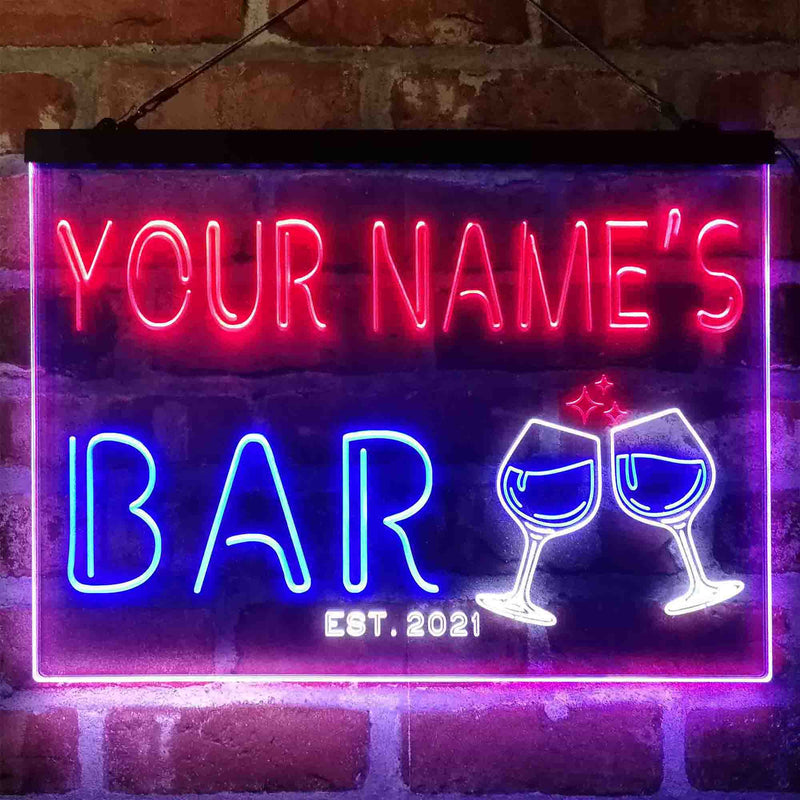 Personalized Wine Glasses Home Bar Deluxe App-Enabled 3-Color LED Light Sign - LED Gift Works