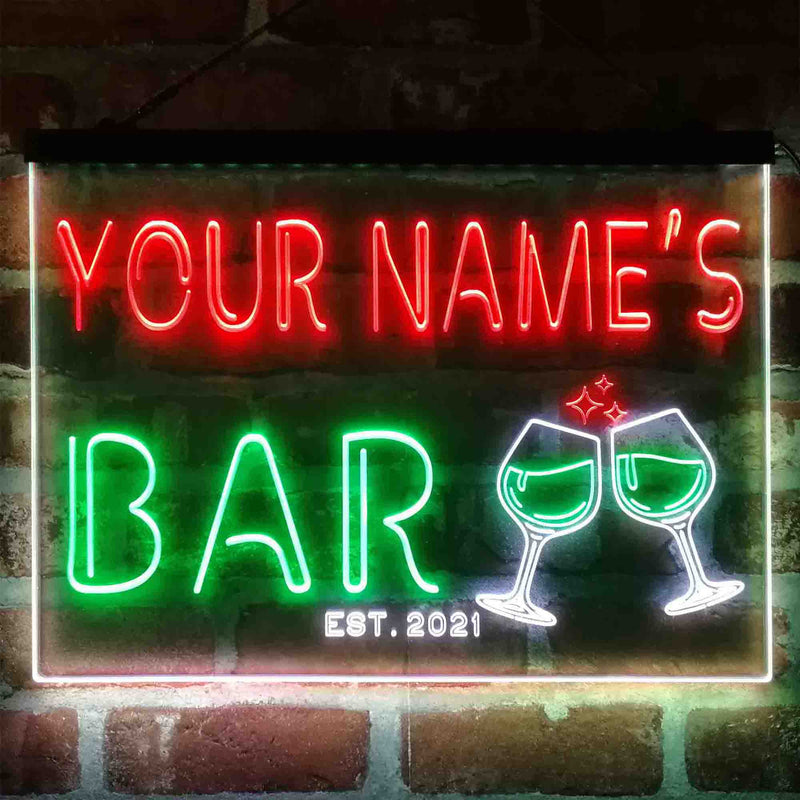 Personalized Wine Glasses Home Bar Deluxe App-Enabled 3-Color LED Light Sign - LED Gift Works
