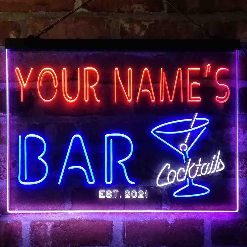 Personalized Cocktail Glass Bar Deluxe App-Enabled 3-Color LED Light Sign - LED Gift Works
