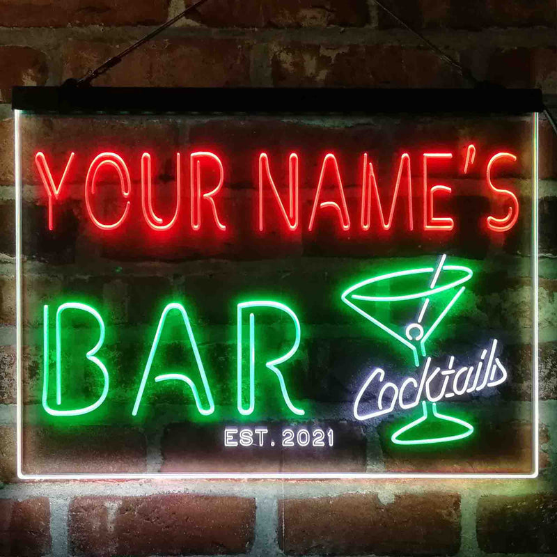 Personalized Cocktail Glass Bar Deluxe App-Enabled 3-Color LED Light Sign - LED Gift Works