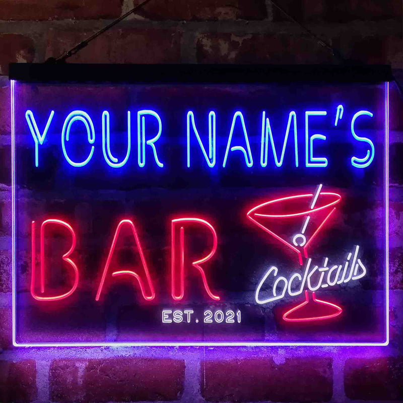 Personalized Cocktail Glass Bar Deluxe App-Enabled 3-Color LED Light Sign - LED Gift Works
