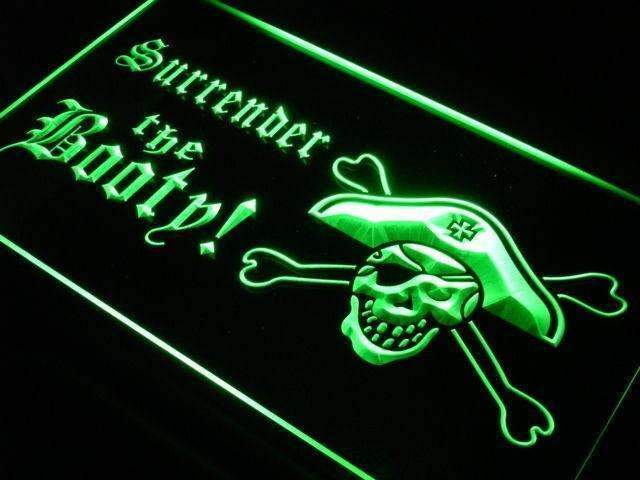 Surrender the Booty Pirate LED Light Sign - Way Up Gifts