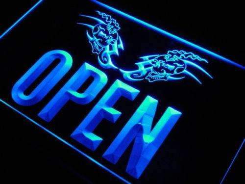 Tattoo Skulls Open LED Light Sign - LED Gift Works