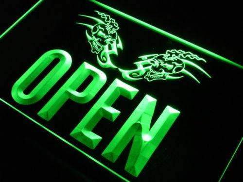 Tattoo Skulls Open LED Light Sign - Way Up Gifts