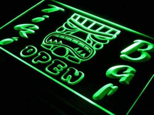 Tiki Mask Bar Open LED Light Sign - LED Gift Works