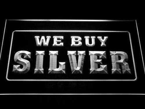 We Buy Silver LED Light Sign - LED Gift Works
