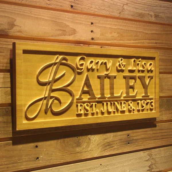 Personalized Wedding Celebrations Couple Custom Wood Sign 3D Engraved Wall Plaque - Way Up Gifts