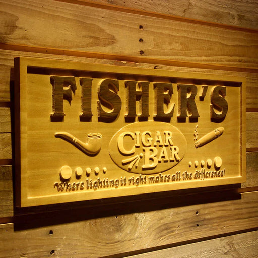 Personalized Cigar Bar Custom Wood Sign 3D Engraved Wall Plaque - LED Gift Works