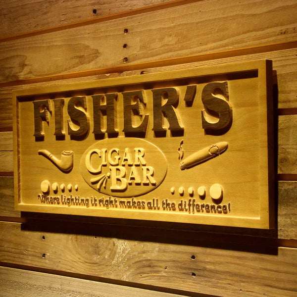 Personalized Cigar Bar Custom Wood Sign 3D Engraved Wall Plaque - Way Up Gifts