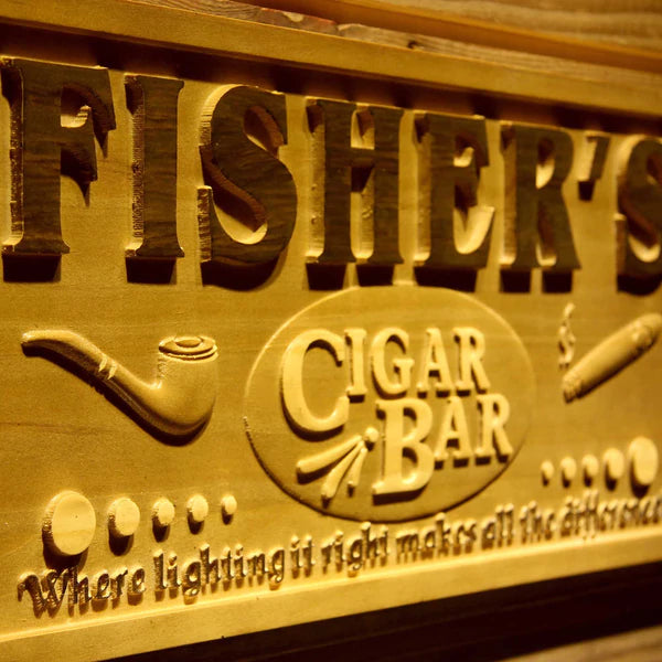 Personalized Cigar Bar Custom Wood Sign 3D Engraved Wall Plaque - Way Up Gifts
