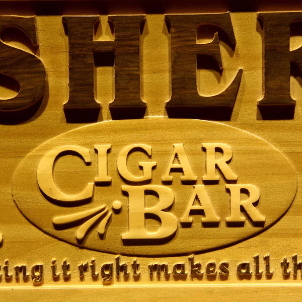 Personalized Cigar Bar Custom Wood Sign 3D Engraved Wall Plaque - Way Up Gifts
