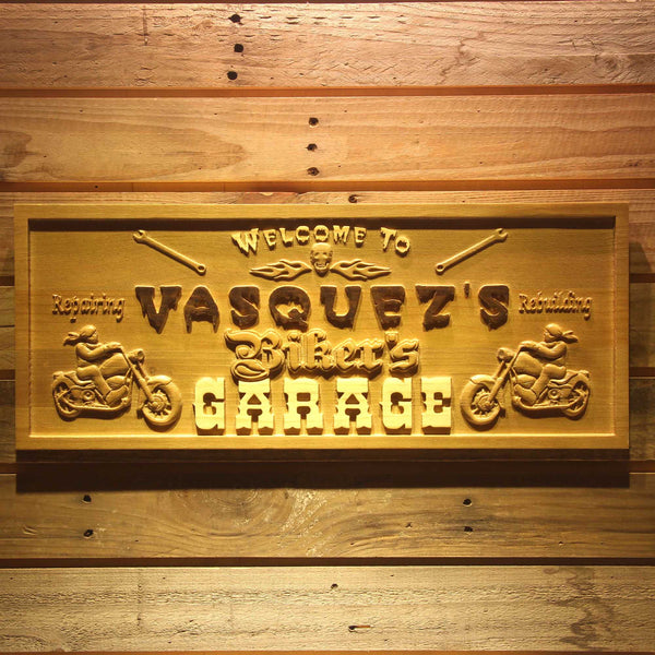 Personalized Motorcycle Biker's Garage Custom Wood Sign 3D Engraved Wall Plaque - LED Gift Works
