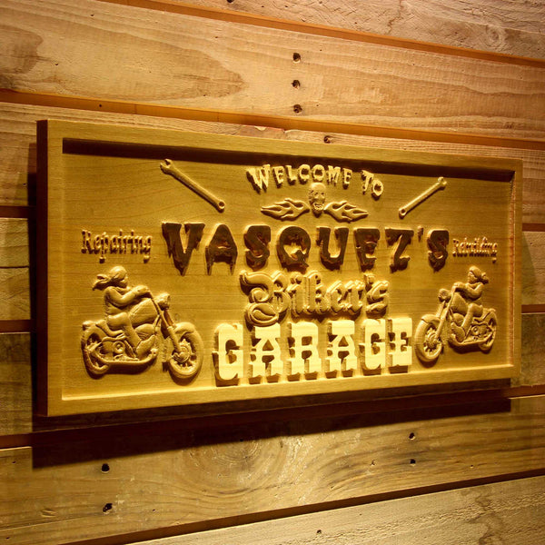 Personalized Motorcycle Biker's Garage Custom Wood Sign 3D Engraved Wall Plaque - LED Gift Works