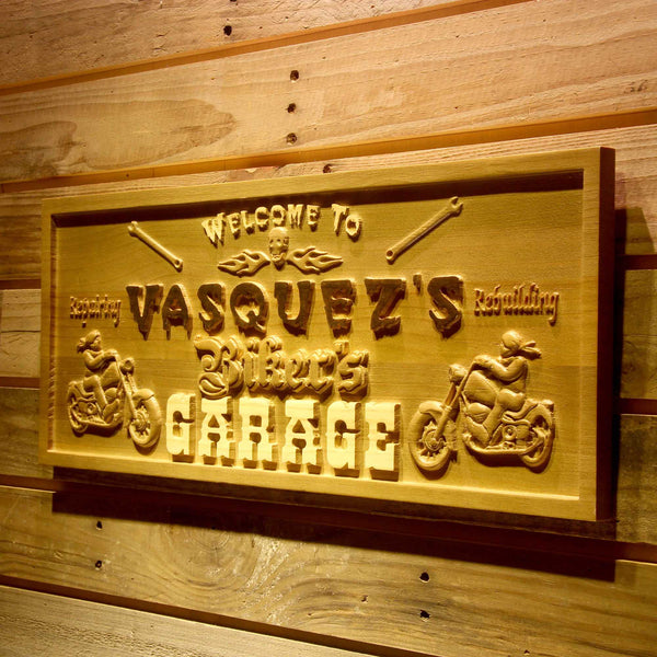 Personalized Motorcycle Biker's Garage Custom Wood Sign 3D Engraved Wall Plaque - LED Gift Works