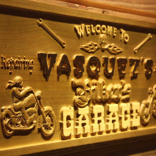 Personalized Motorcycle Biker's Garage Custom Wood Sign 3D Engraved Wall Plaque - LED Gift Works