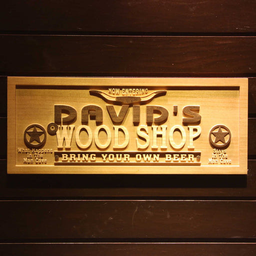 Personalized Garage Man Cave Wood Shop Custom Wood Sign 3D Engraved Wall Plaque - LED Gift Works