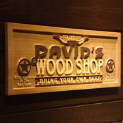 Personalized Garage Man Cave Wood Shop Custom Wood Sign 3D Engraved Wall Plaque - LED Gift Works